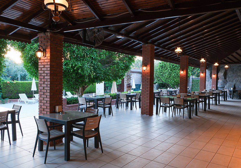 Outdoor terrace at Side Kervan Hotel